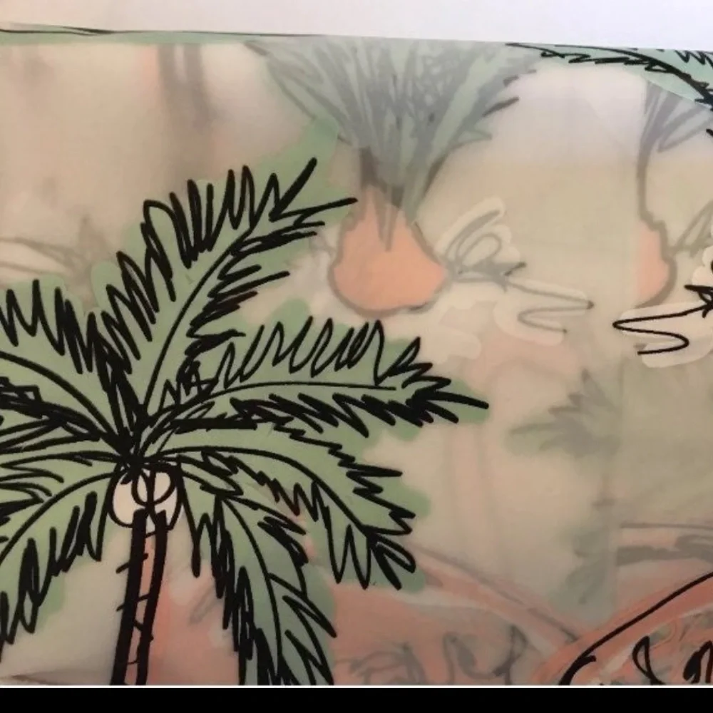Tropical Palm Trees & Pink Flamingos Peva Shower Curtain Florida Summer Birds